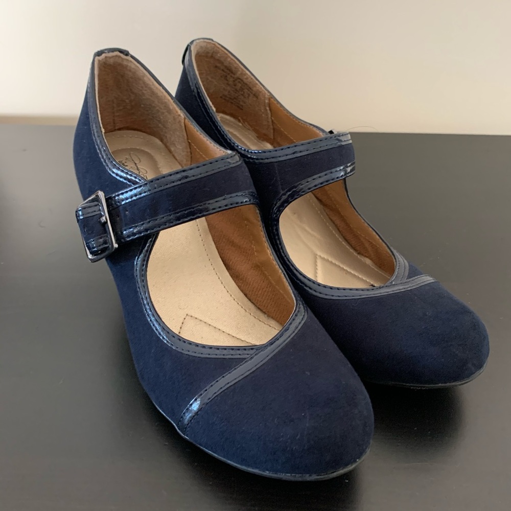 Suede Blue Mary Jane Pumps